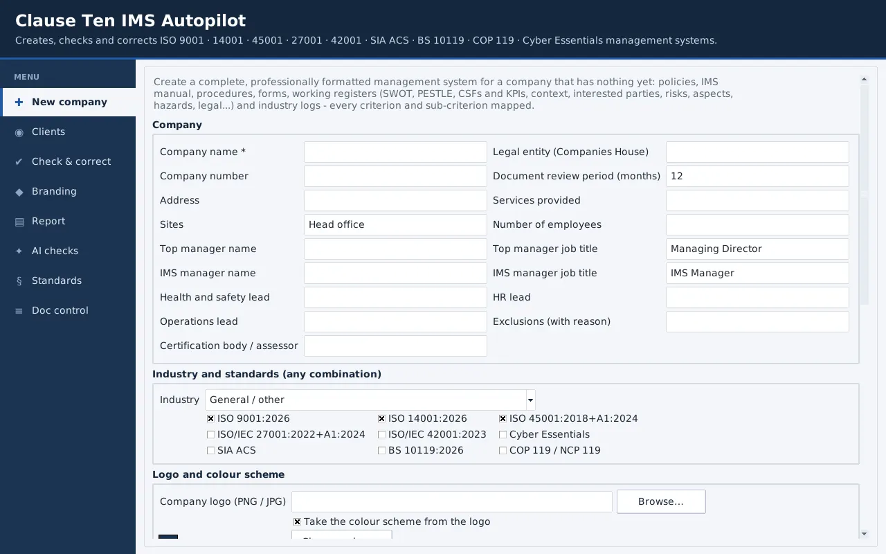 A complete, branded system for a new company - screenshot