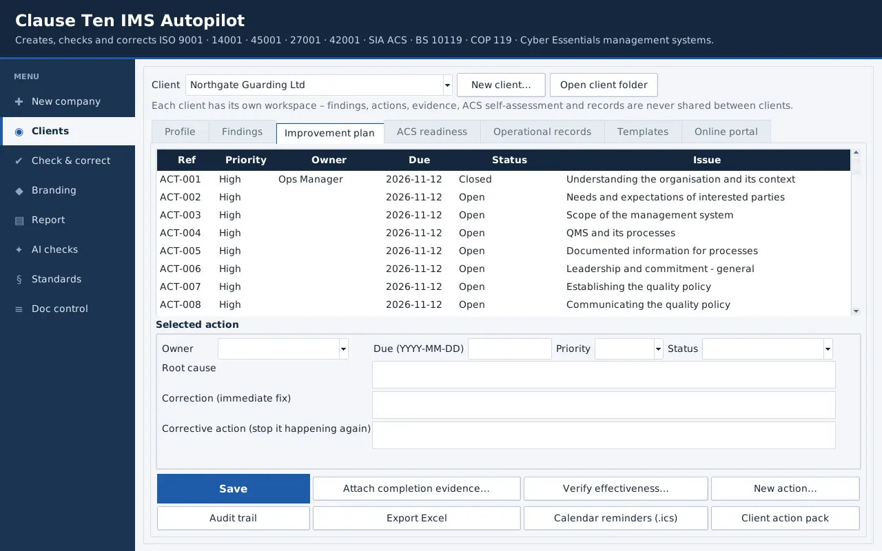 A managed improvement plan - screenshot